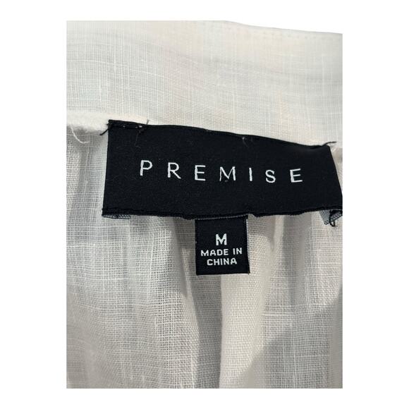 Premise Top Womens Medium White Linen‎ Blouse Pleated Bodice Minimalist Peasant - Picture 3 of 8